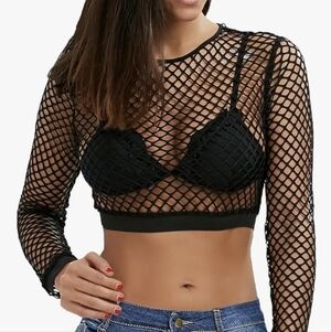 🌸 50% OFF Black Mesh Crop Top (Similar to Stock Photo)